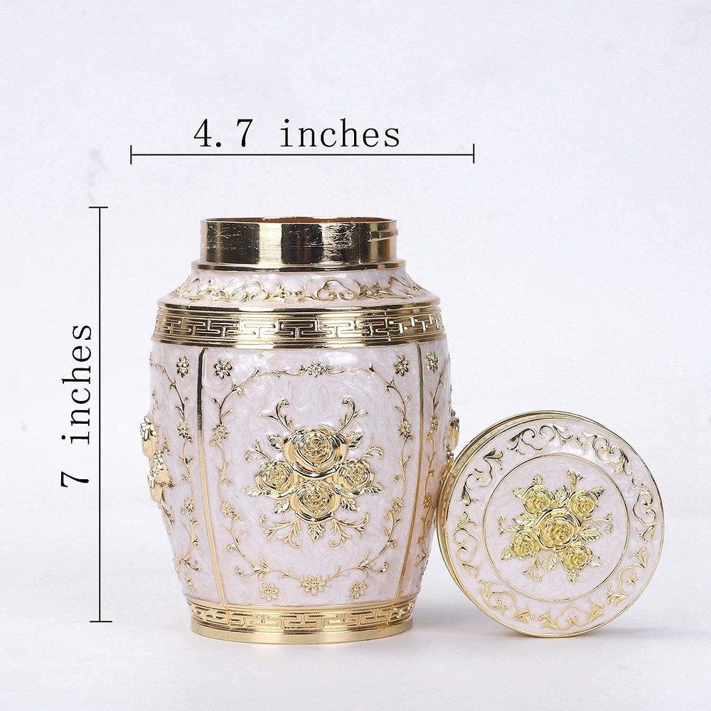Medium Urn for Human Ashes - Rose Flower Cremation - Gold