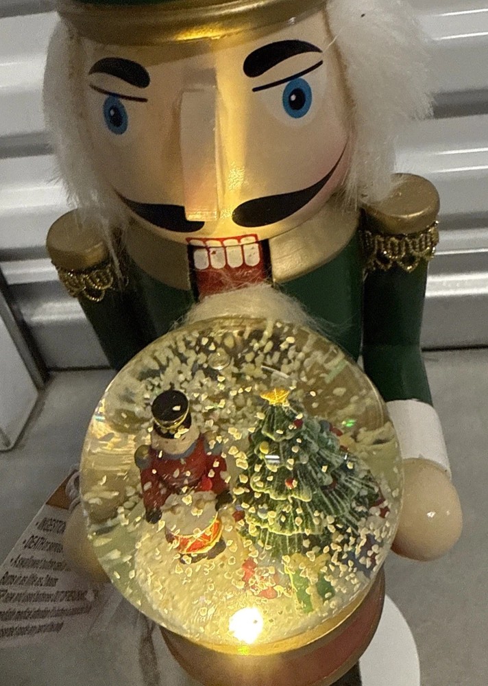 New LED Light Lighted Gingerbread Nutcracker Christmas Glass Snow Globe 17”
