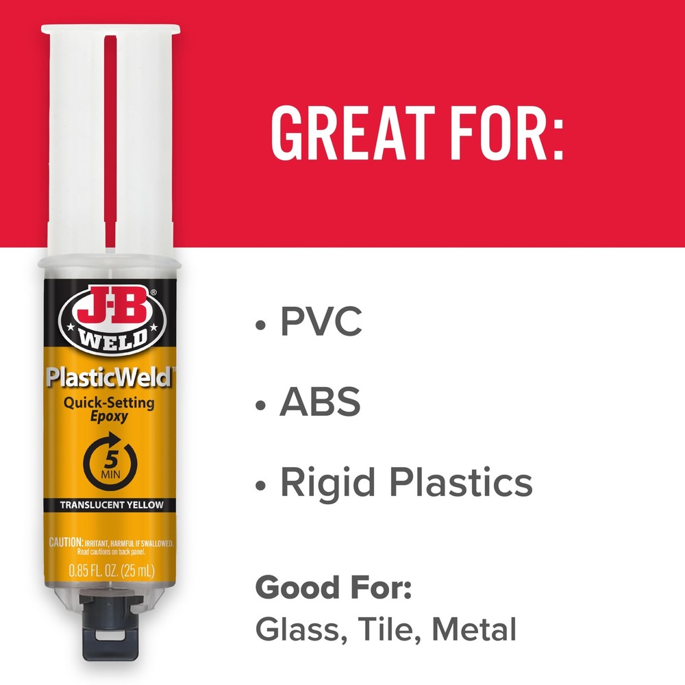 J-B Weld 50132 PlasticWeld Quick-Setting Epoxy Syringe - 25 ml, Clear