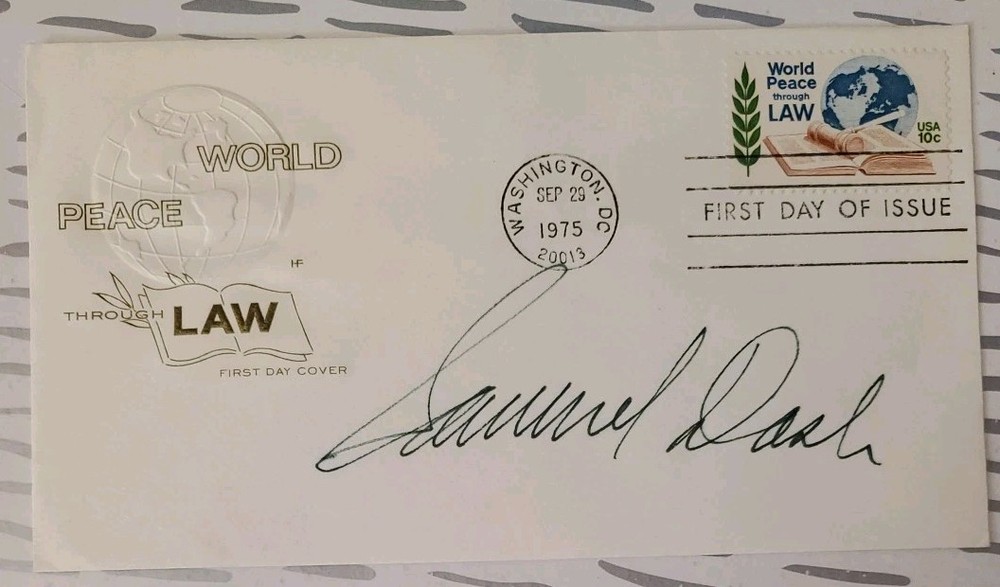 1975 Samuel Dash Signed First Day Issue World Peace Through Law Autograph
