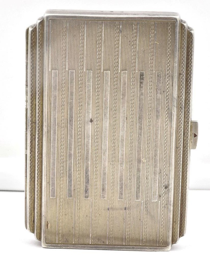 Antique 900 Solid Silver Architectural Design Cigarette Case Vesta Card Engraved
