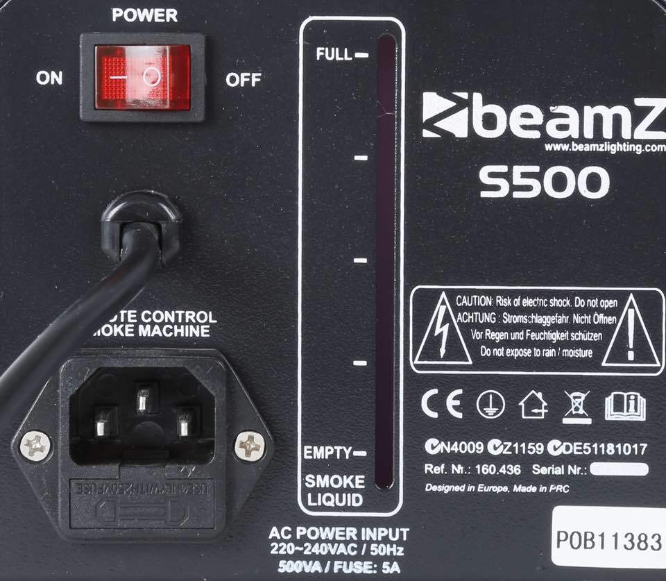 BEAMZ S500 SMOKEMACHINE INCL 250ML FLUID ENVIRONMENTAL EFFECTS