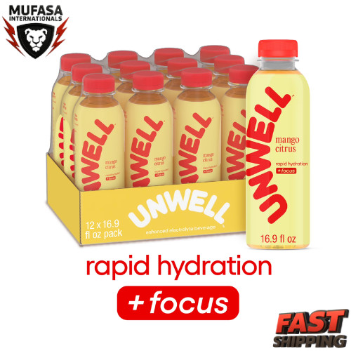 Unwell Hydration Electrolyte Drink for Rapid Hydration, Mango Citrus, 12 pack