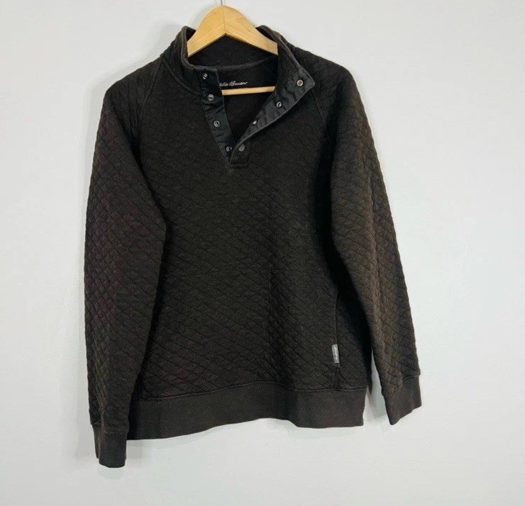 Eddie Bauer Brown Quilted 1/4 Snap Button Pullover Medium