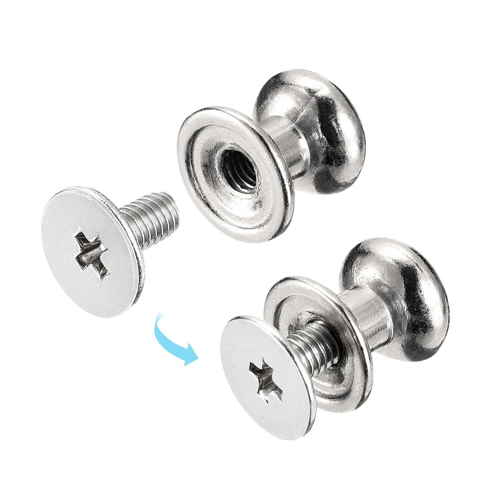 8mm Ball Head Stud Rivets Screw Back, 15Pack Round Head Button, Silver Tone