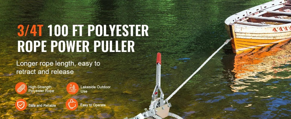 Rope Puller 1653lbs Pulling Capacity with 100' 0.6" Diameter Come Along Winch