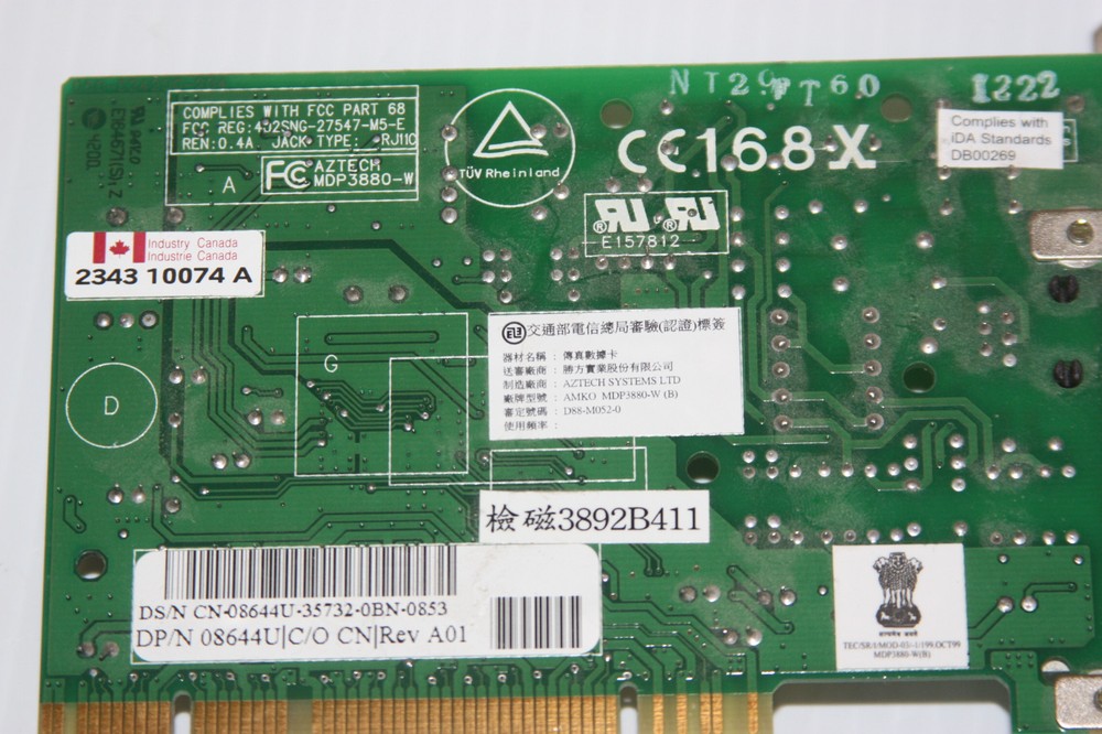 AZTECH SYSTEMS MDP3880-W-56K PCI DIAL UP MODEM DESKTOP COMPUTER CONEXANT CHIPSET
