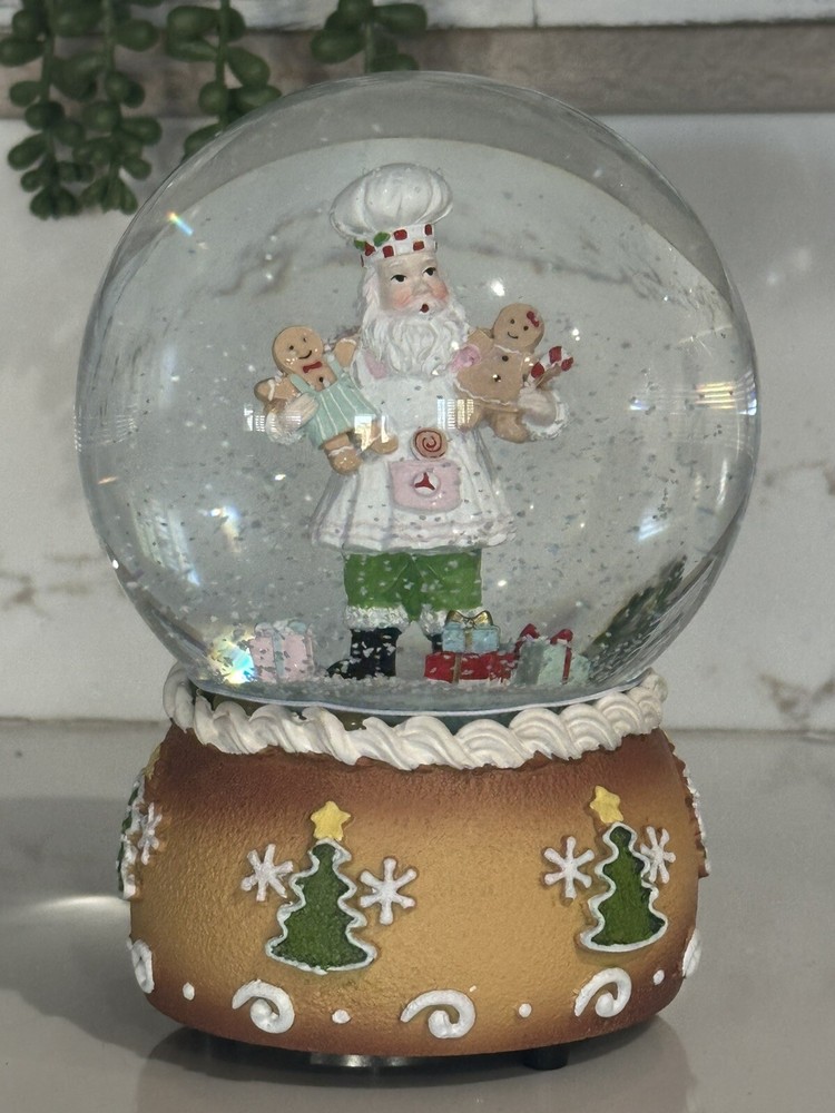 Santa Baker Gingerbread Men Musical Snow Globe