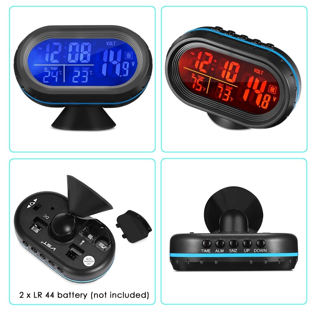 Mini Car Dash Panel Blue LED Digital Thermometer/Voltmeter/Clock Voltage Gauge