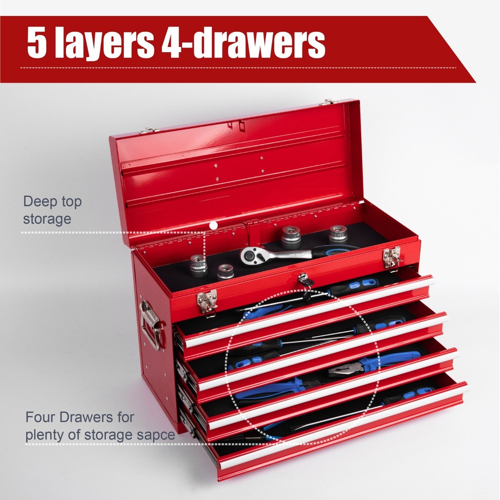 1Pcs Multi-Function Tool Organizer Heavy Duty Metal Red Tool Box with EVA Liners