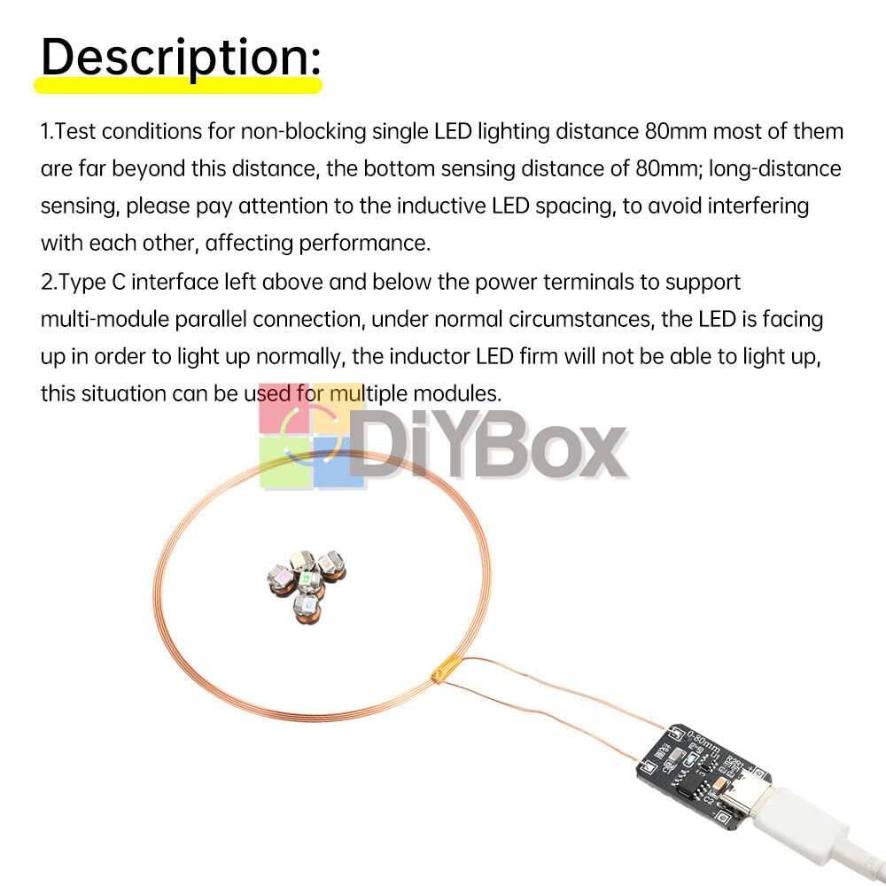 0~80mm Induction Wireless Power Supply Transmitter Coil Module + 5PCS Led Lamps