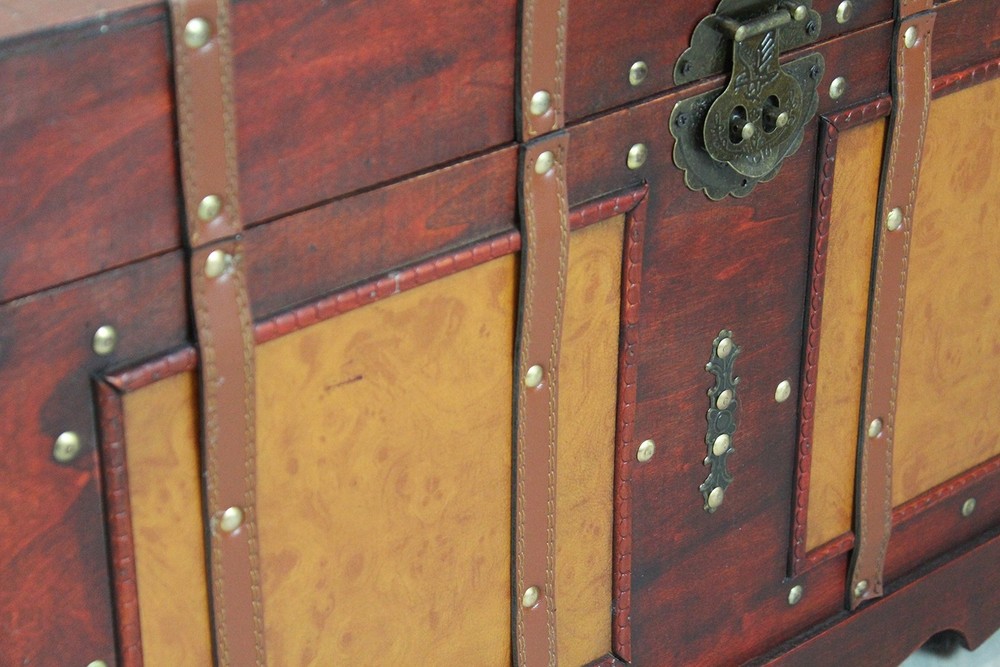 Large Antique Style Steamer Trunk, Decorative Storage Box