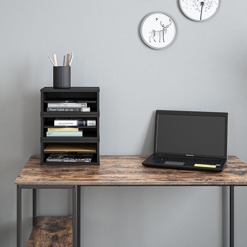 File Organizer, 2-Tier Document Sorter, Stackable Wood Desk Organizer Holder,...