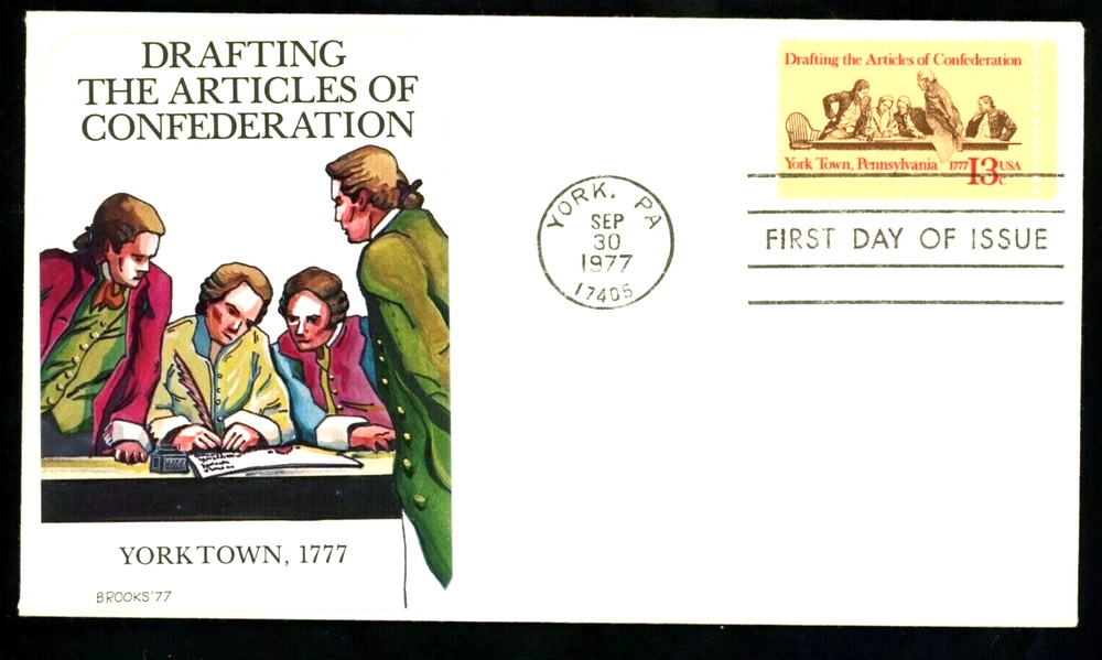 DRAFTING ARTICLES OF CONFEDERATION 1977 BROOKS CACHET FDC VF UNADDR