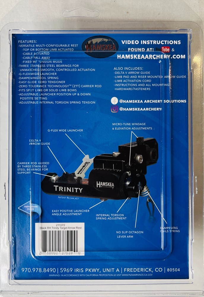 Hamskea Trinity Target Pro Arrow Rest Right Hand Black New