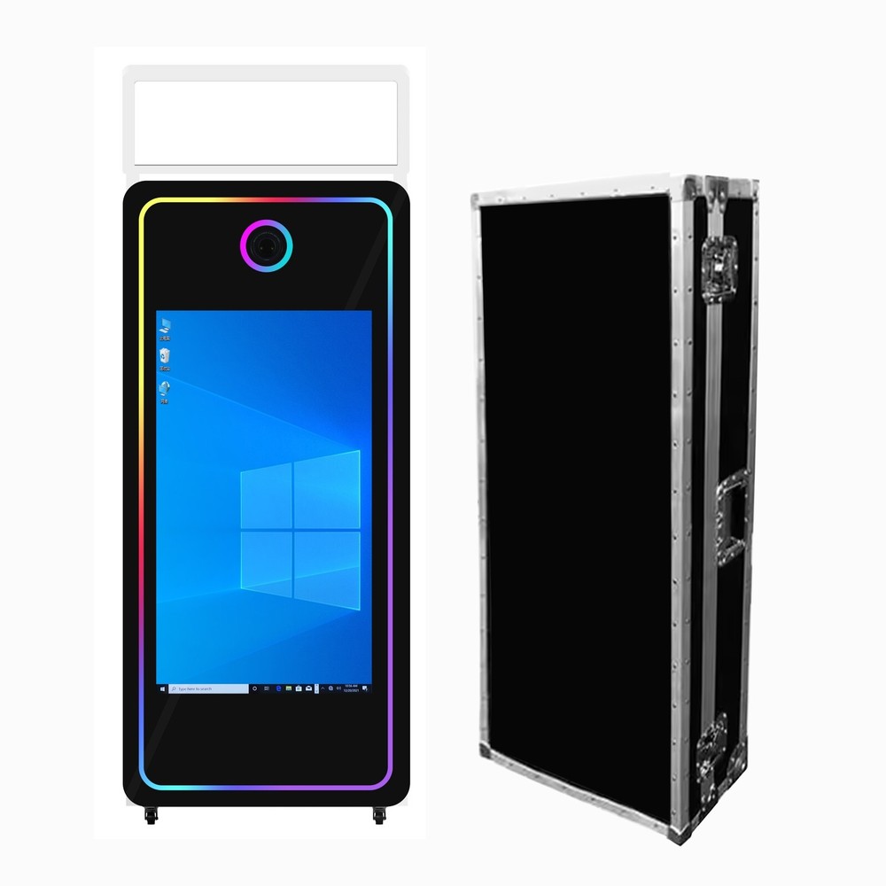 65" Magic Mirror Party Photo Booth 43" Touch Screen With Top Light &Flight Case