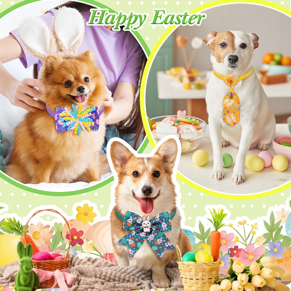 100 Pcs Easter Dog Bow Tie Collar Bulk Bunny Bow Tie Adjustable Easter Egg Ra...