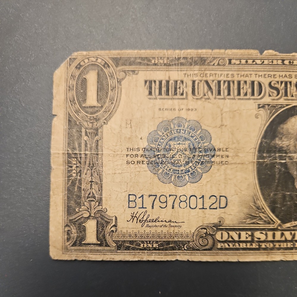 1923 $1 One Dollar Silver Certificate Note Large Size Banknote.