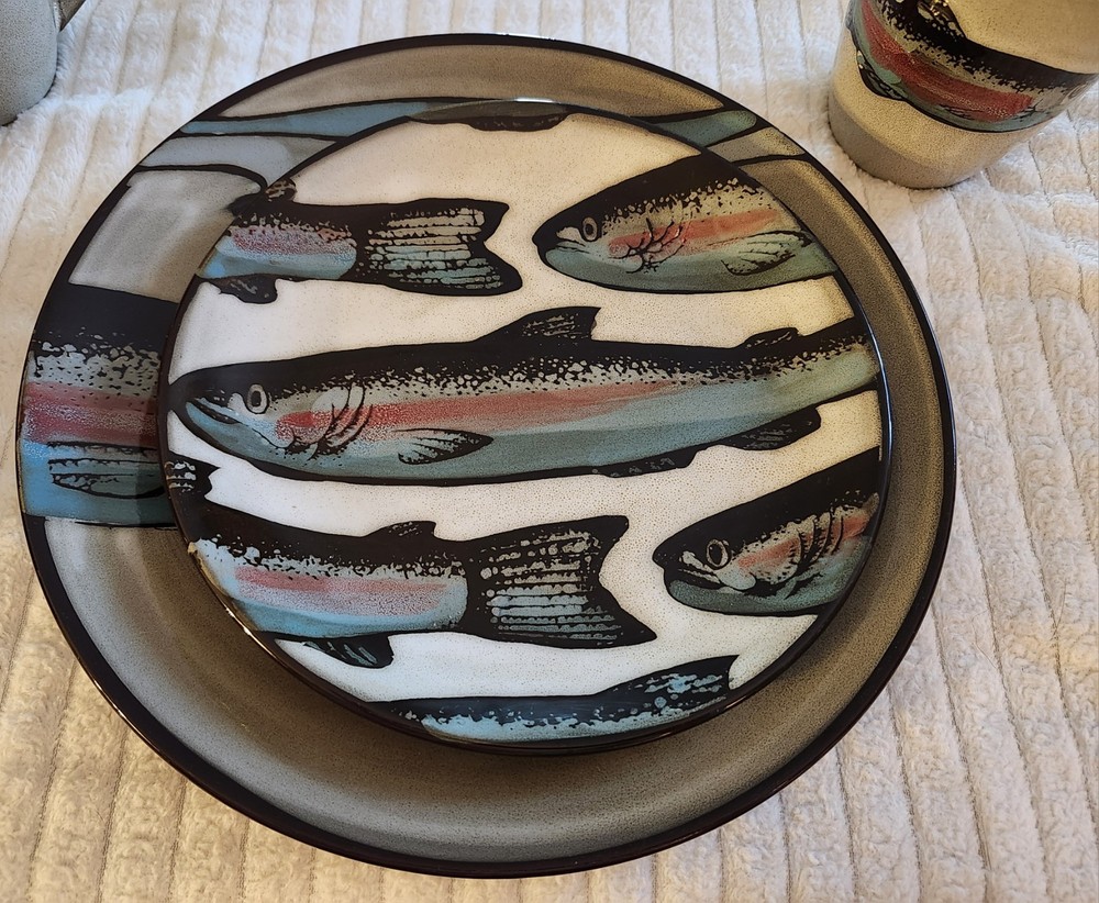 Better Homes and Gardens "Trout Lodge" pattern ceramic dinnerware, 8 pc set
