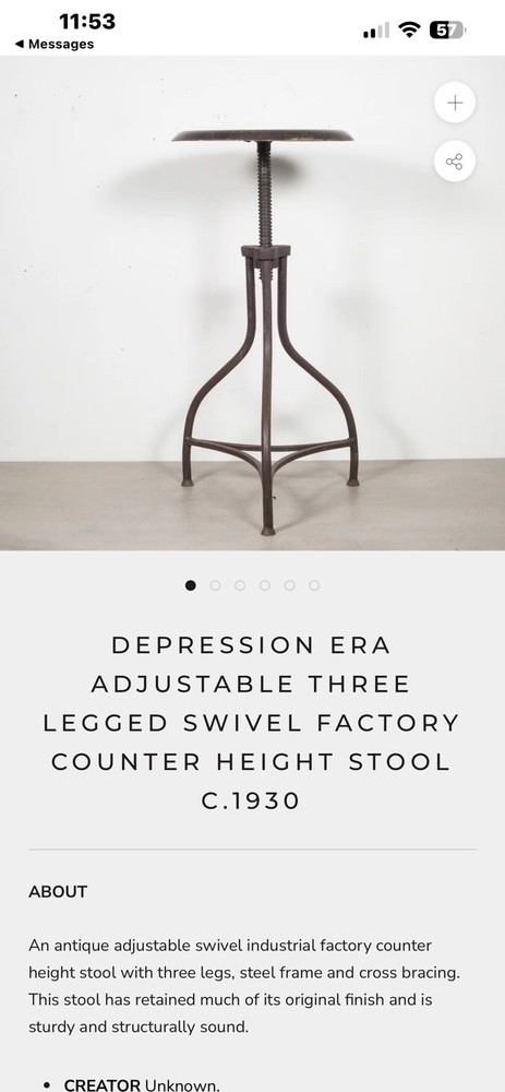 ADJUSTABLE THREE LEGGED SWIVEL FACTORY COUNTER HEIGHT STOOL