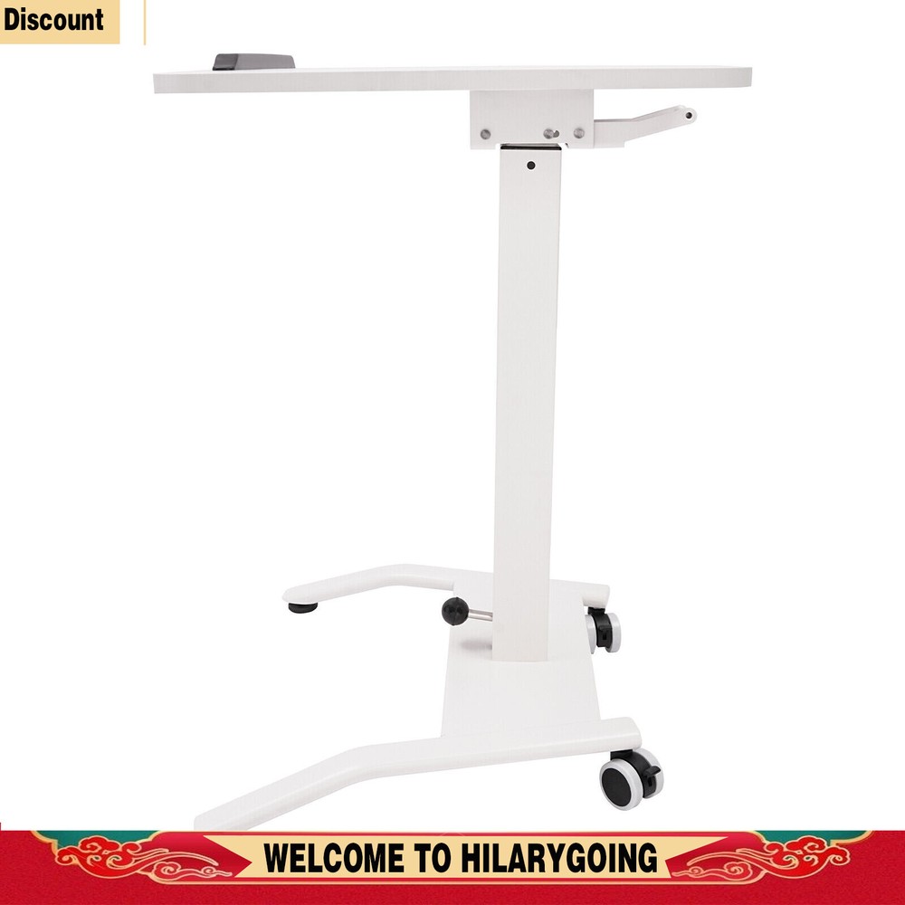 Adjustable 10°-30° Rolling Podium Desk Standing Lifting Computer Desk White