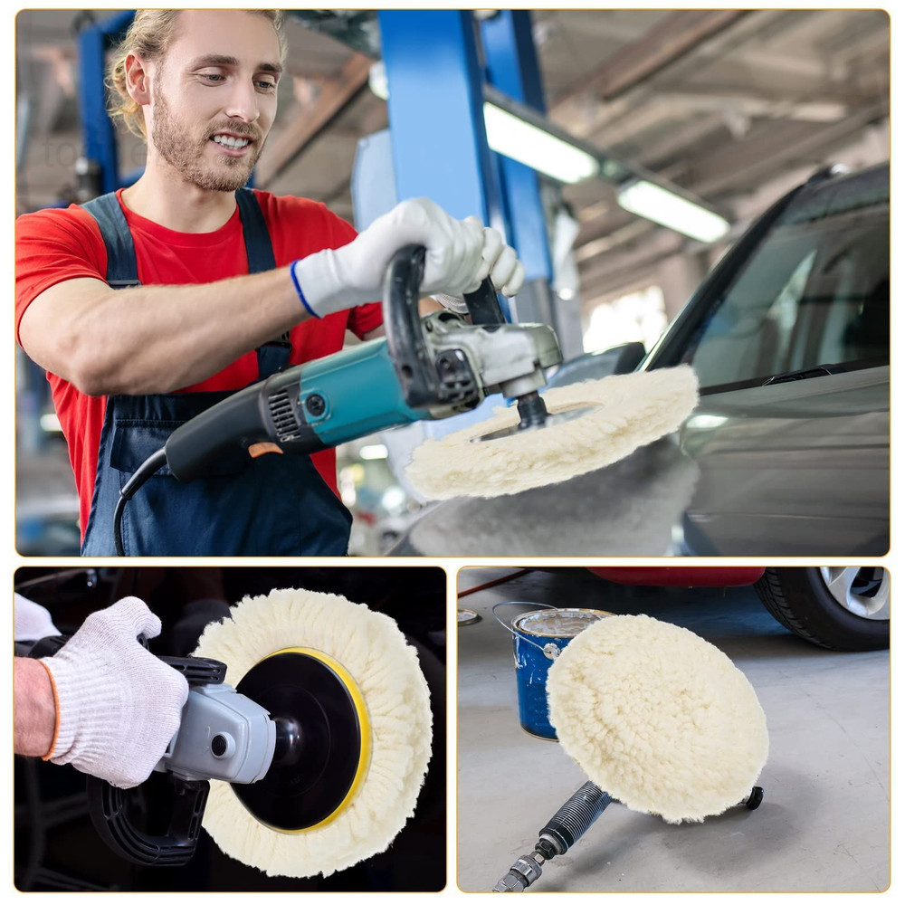 6 Pcs 3 Inch Wool Polishing Pad Hook Loop Buffing for Drill 3