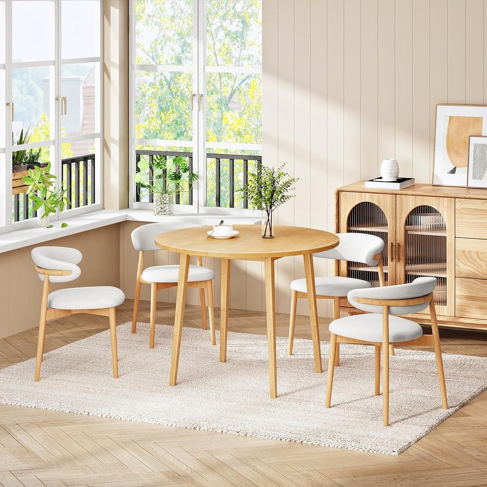 Bamboo Dining Table Round Dining Table 35.4" Kitchen Table for Small Space