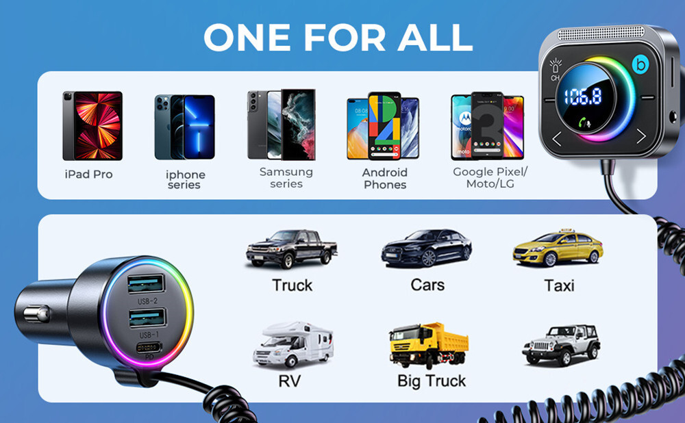 Bluetooth FM Transmitter Car Radio Player MP3 Adapter Modulator Kit 2USB Charger