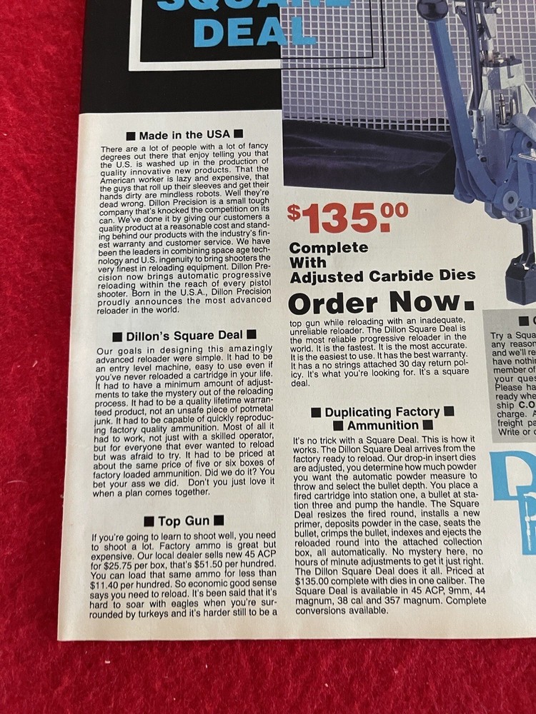 Vintage 1987 Dillon Precision Reloading Equipment Print Ad Ammo