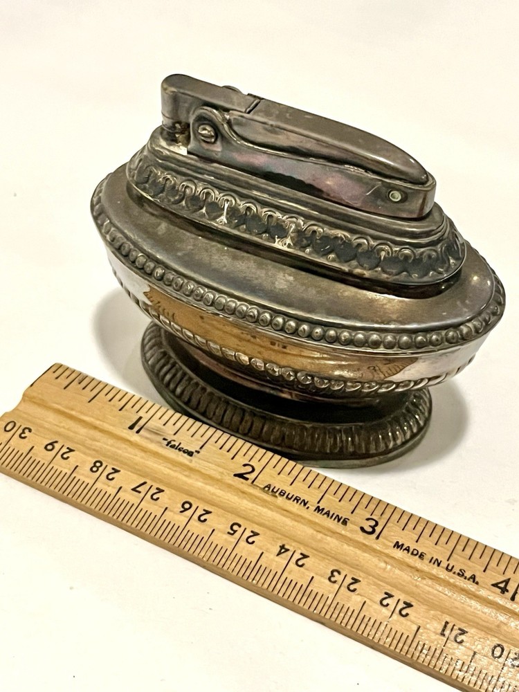 Vintage 40’s Ronson Queen Anne Silver Plate Table Lighter Statement Piece EUC