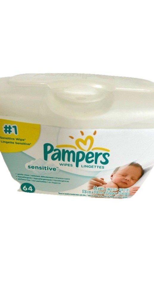 Pampers Sensitive Baby Wipes Plastic Pop Up Refillable Container 64 Count EMPTY