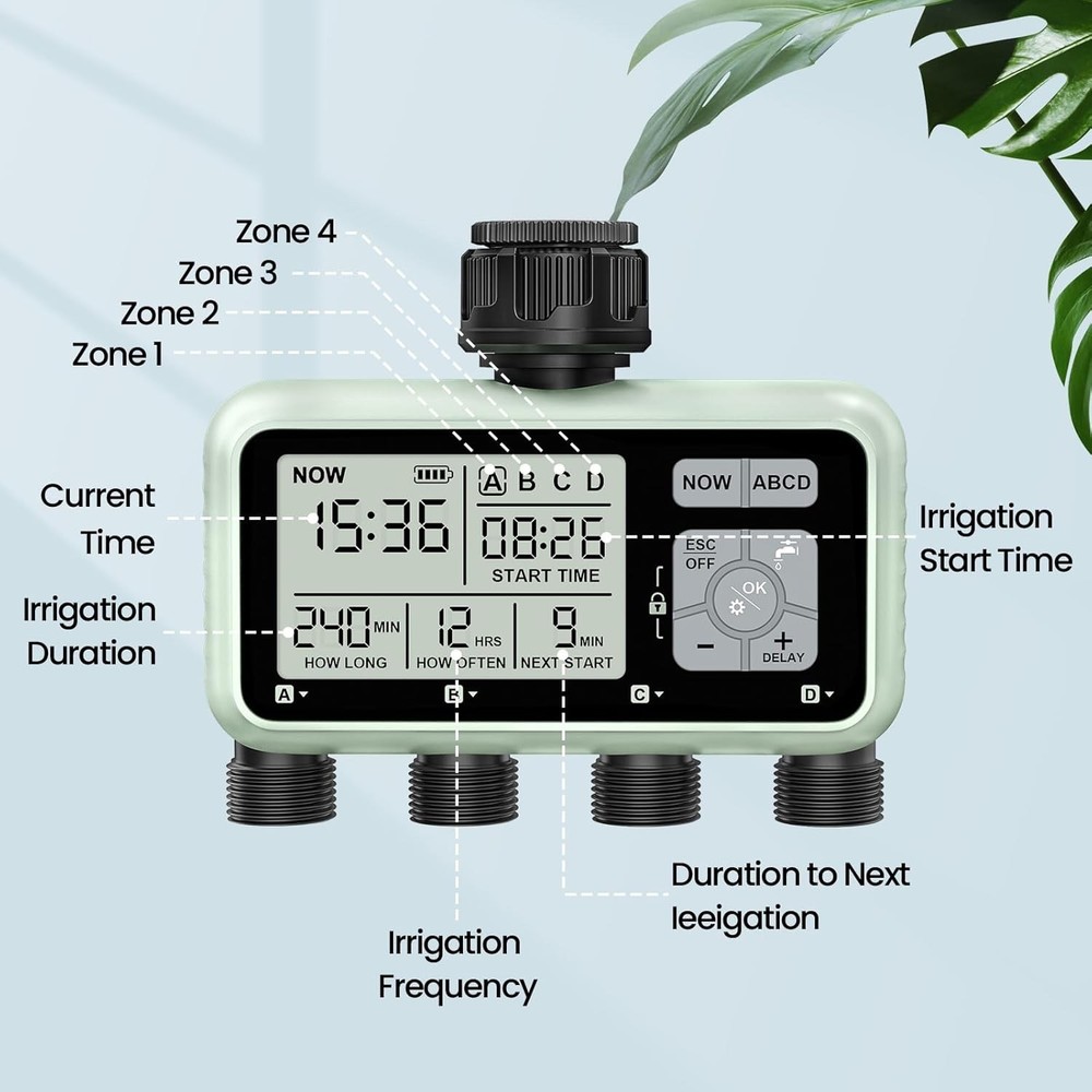 Smart Sprinkler Timer Programmable Water Timer for Garden Irrigation Auto 4 Zone