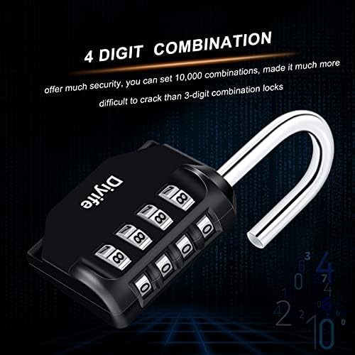 Diyife 4-Digit Combination Lock 2 Pack - Weatherproof Black Padlock