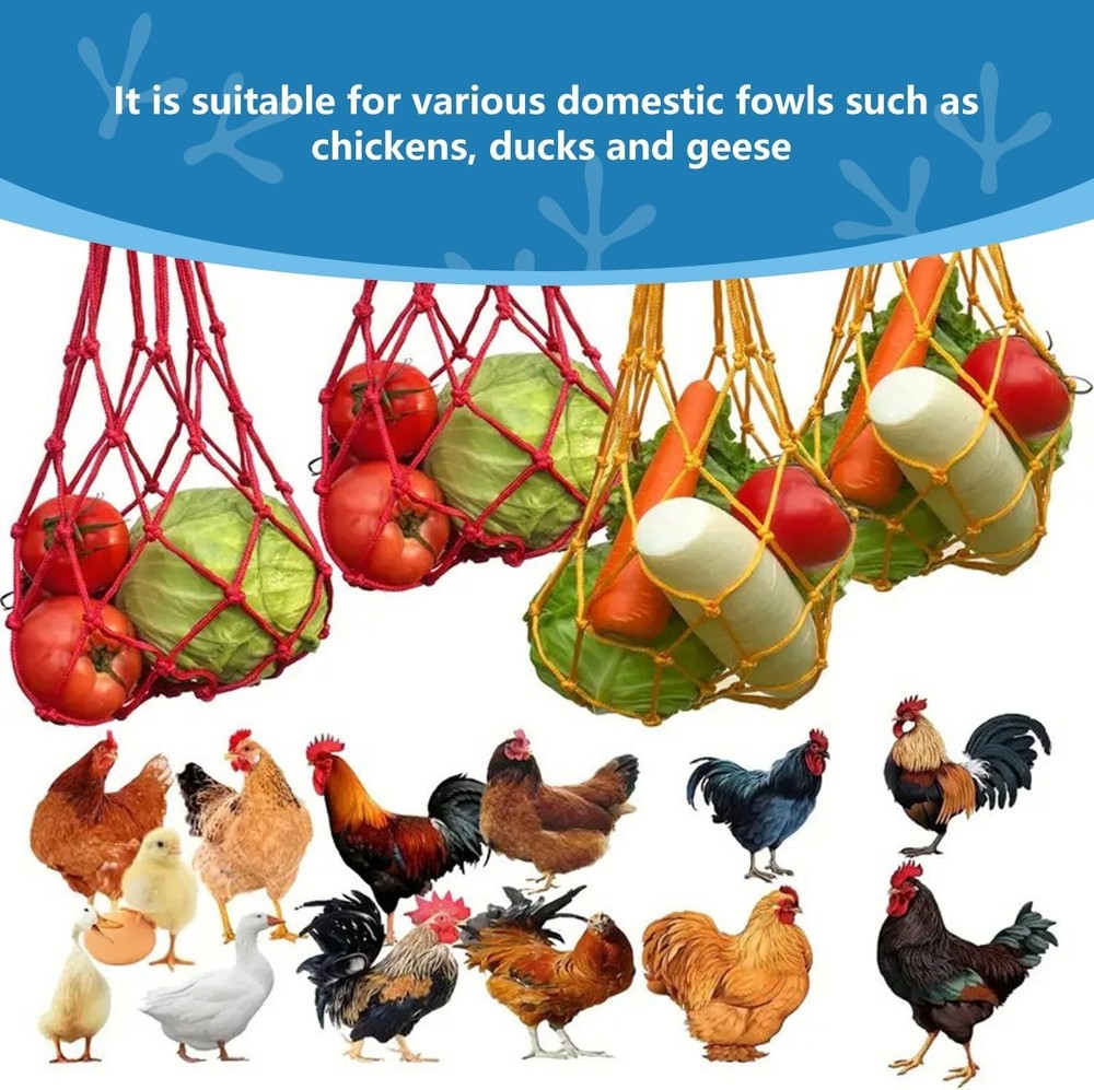 Chicken Vegetable String Bag, Hanging Feeder Toy Vegetable Rack w/Hook (4 Set)