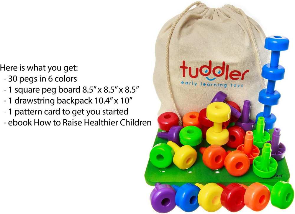 Peg Board Sensory Montessori Toy with 30 Pegs Pattern Card and Backpack