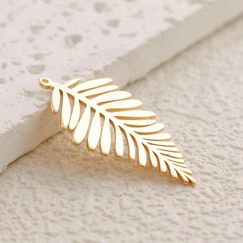 Premium Plated Laser Cut Solid Brass Charm - Leaf 34.5x19mm (4902C-3)