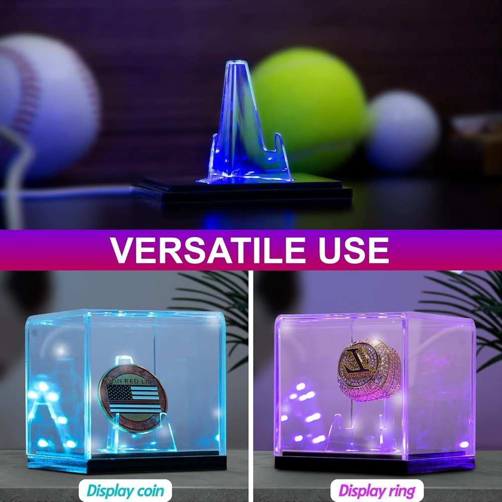 Championship Ring Display Case with Led Light, UV-Protected Clear