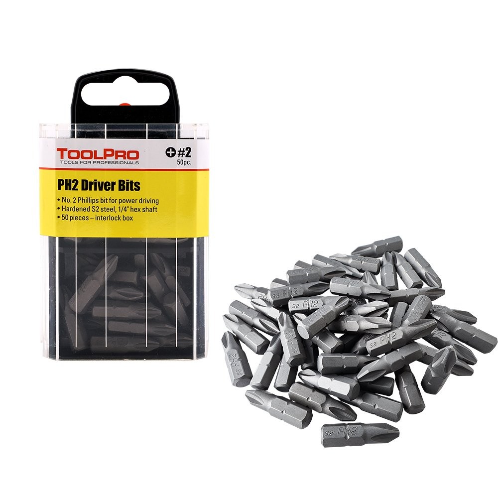 ToolPro 50 Piece Phillips Head Bit Set S2 Steel with Interlocking Storage Box