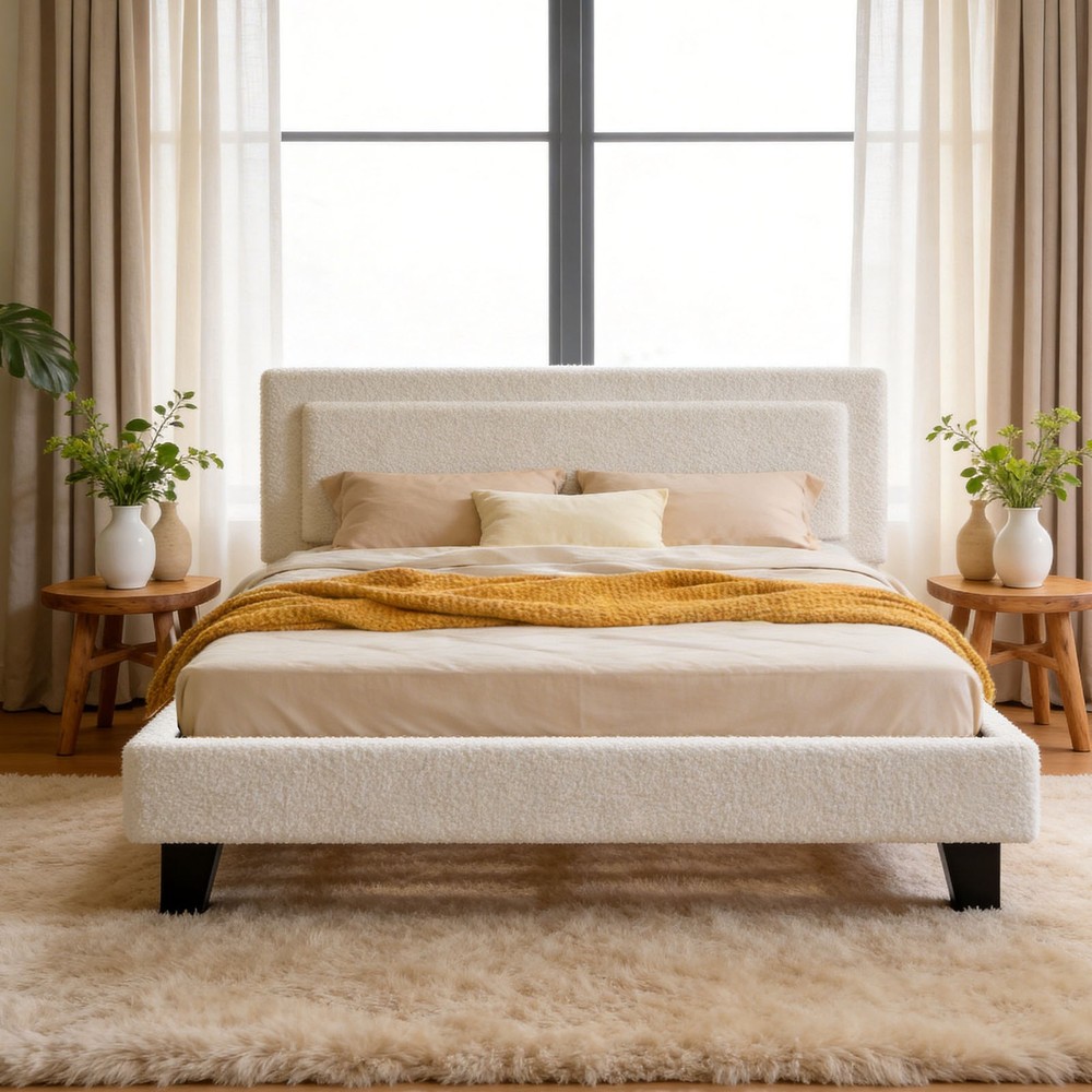 Upholstered Platform Bed Frame with Adjustable Headboard Solid Wood Full Size