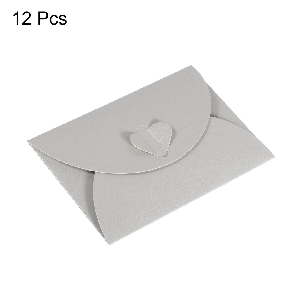 12pcs Gift Card Envelopes, Heart Shaped Clasp Mini Envelope Silver