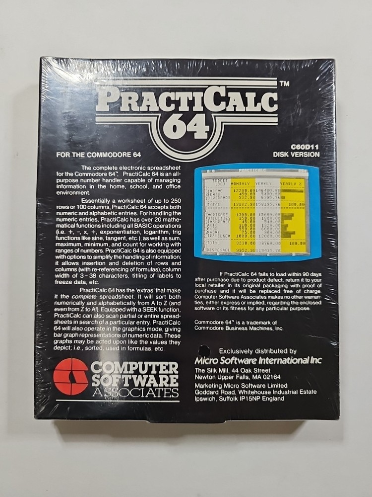 PractiCalc 64, Commodore 64, Computer Software Associate CSA - Sealed
