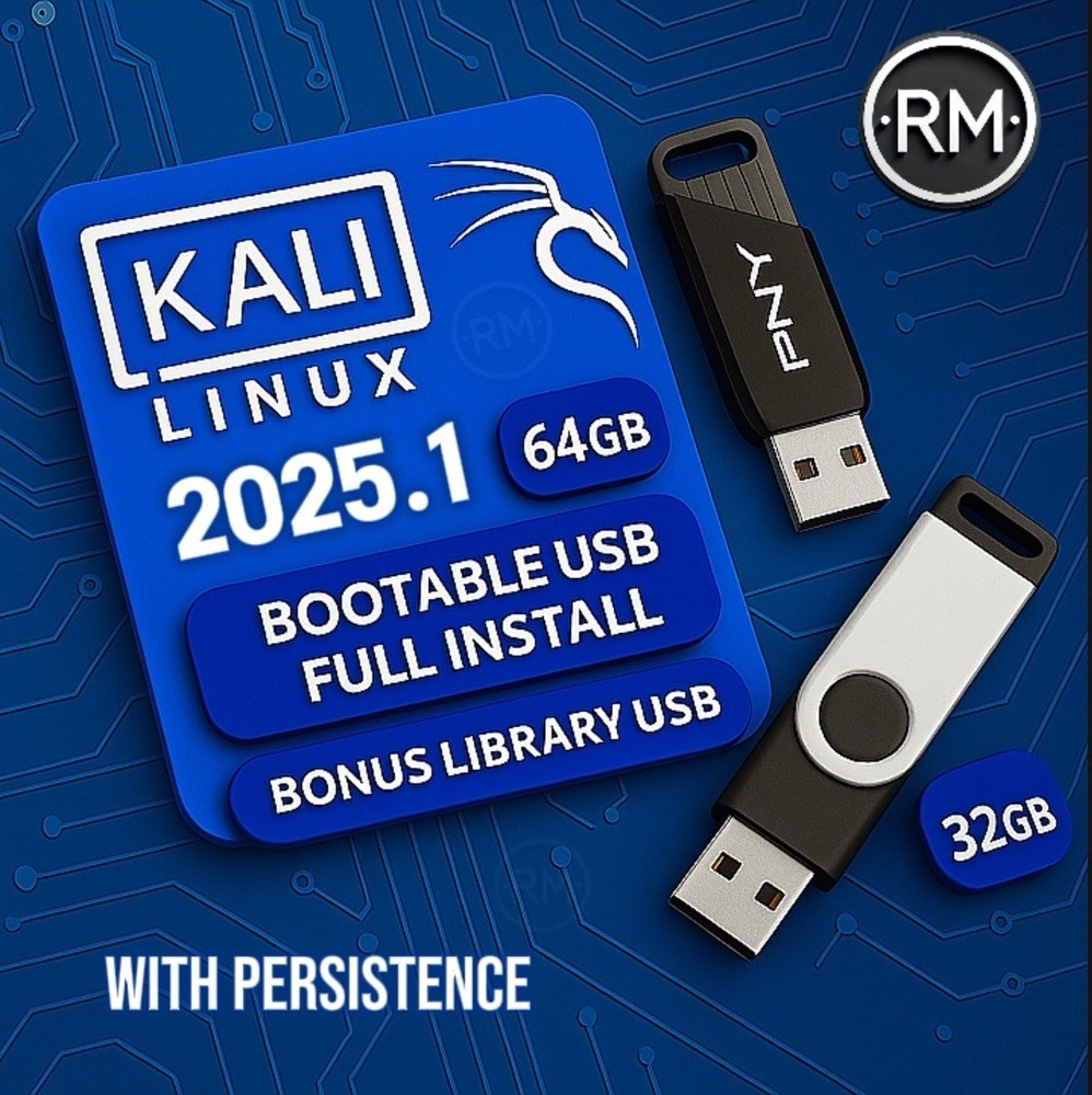 Kali Linux 2025.1 | FULL INSTALL + Kali Library | 2-USB Bundle | 64GB + 32GB
