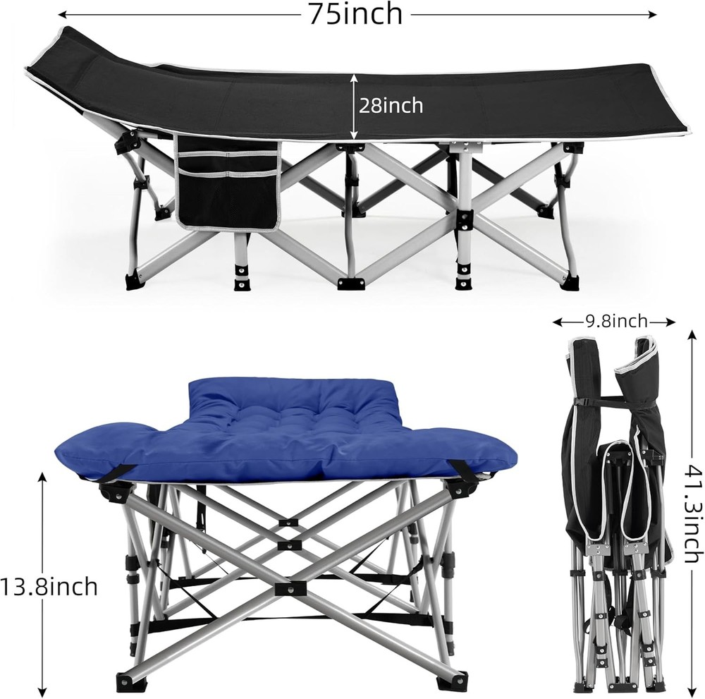 Portable Camping Cot, 600LBS Max Load, Extra Wide with Thick Mattress