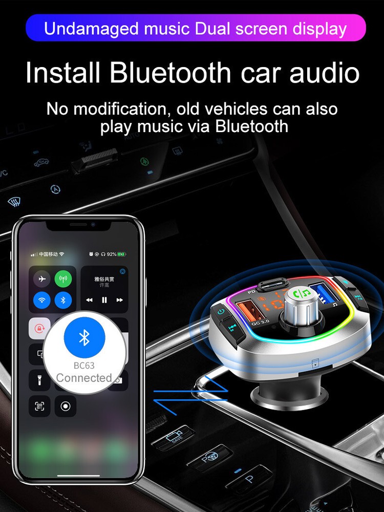 Bluetooth Car Kit MP3 TF/U Disk Player FM Transmitter Adapter Dual USB Charger