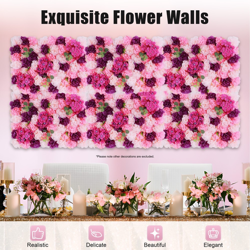 6 Pack Artificial Flower Wall Panels 3D Flowers Wall Panel Backdrop for Wedding