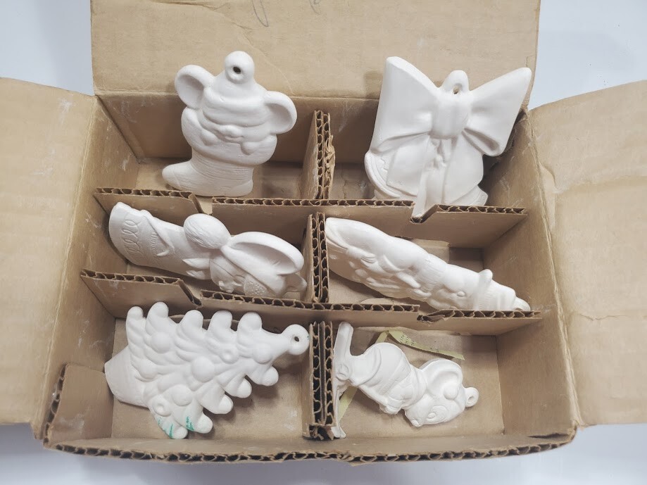 6 Assorted Mayco Ready to Paint Ceramic Ornaments