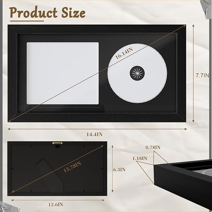 CD Display Frame, 14.4" X 7.7", Solid Wood, Self Standing, Home Decor