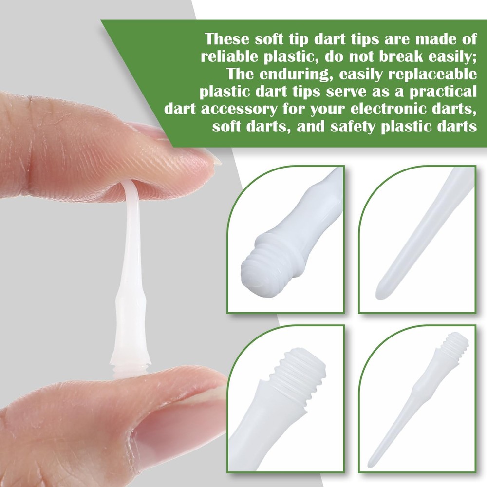 VioraWhite 200 Pack 2BA Thread Soft Tip Dart Points Plastic Replacement White