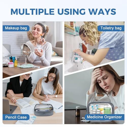 Clear Toiletry Bag 2 Pack, TSA Approved Quart Size 3-1-1 2 Pack, Medium Grey