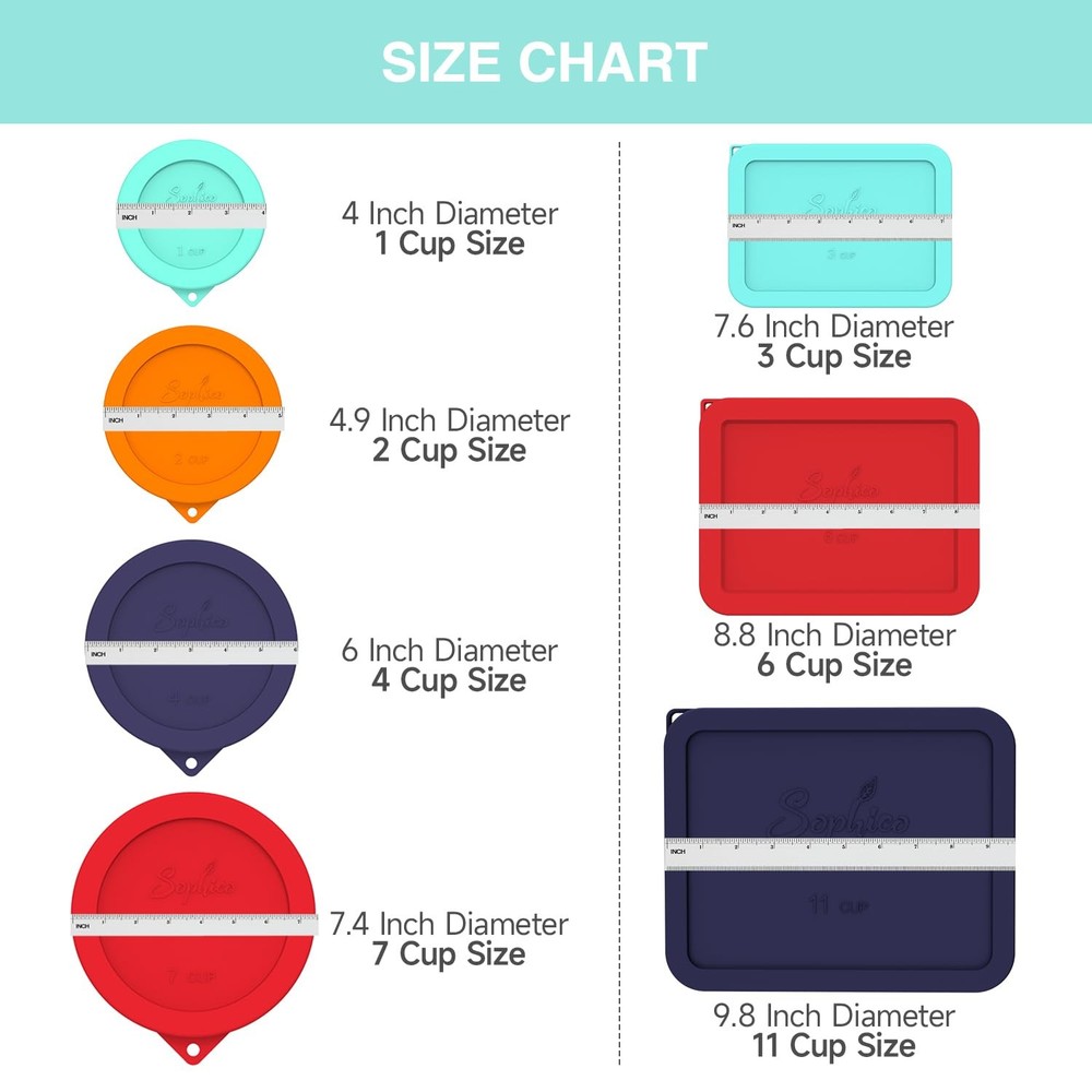 Sophico 3 Cup Rectangle Silicone Storage Cover Lids Replacement for Pyrex MIX